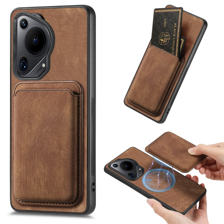 For Huawei Pura 70 Retro Leather Card Bag Magnetic Phone Case(Brown) - free shipping - PMC Jewellery - Order now!