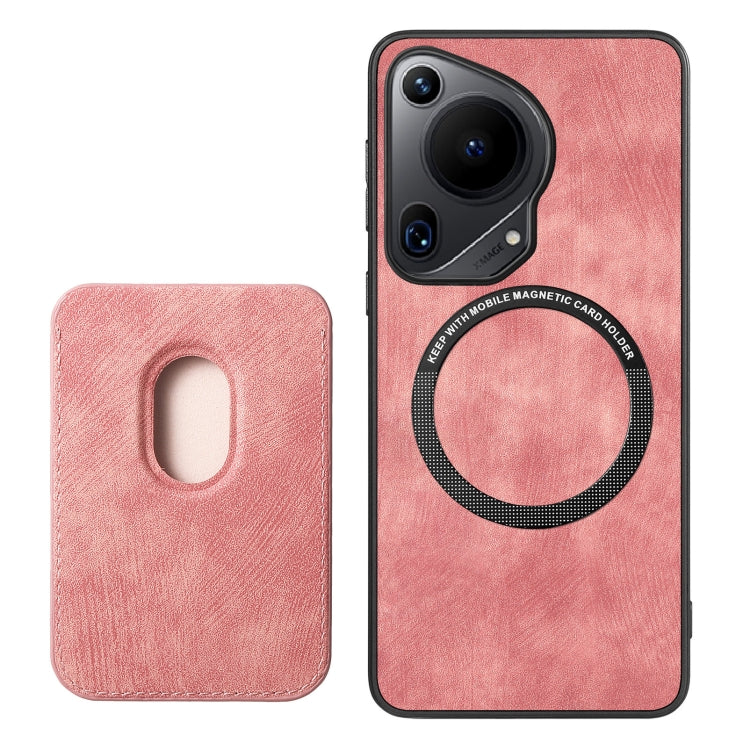 For Huawei Pura 70 Retro Leather Card Bag Magnetic Phone Case(Pink) - free shipping - PMC Jewellery - Order now!