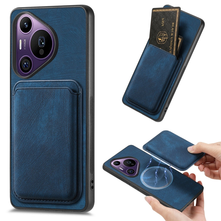 For Huawei Pura 70 Pro+ Retro Leather Card Bag Magnetic Phone Case(Blue) - free shipping - PMC Jewellery - Order now!