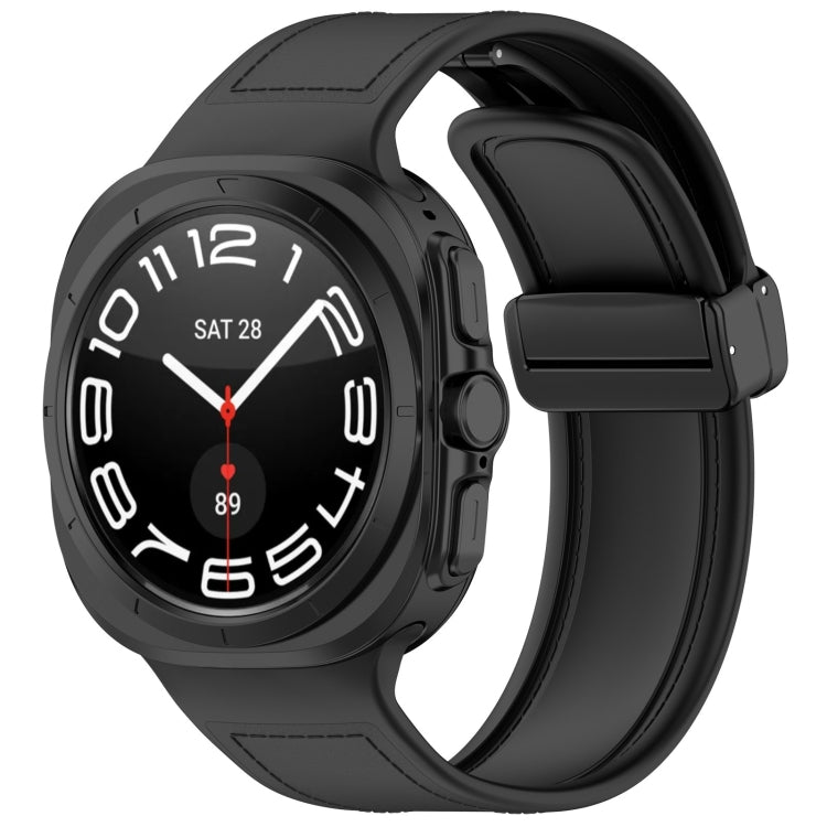 For Samsung Galaxy Watch Ultra 47mm Magnetic Folding Buckle Silicone Leather Watch Band(Black) - Watch Bands by PMC TechLife | Online Shopping South Africa | PMC TechLife | Buy Now Pay Later Mobicred