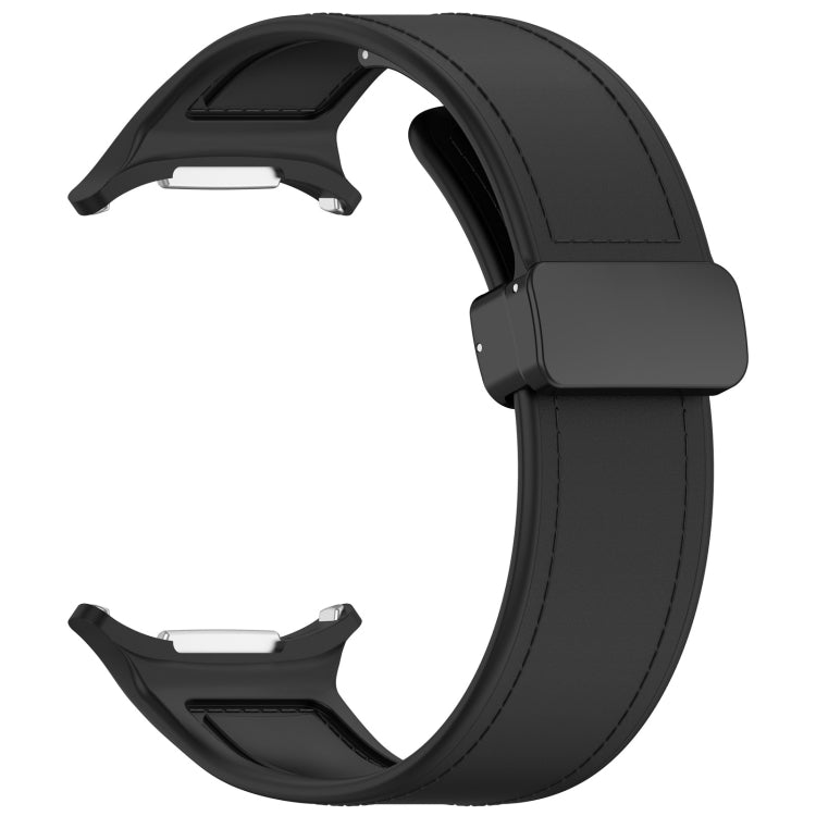 For Samsung Galaxy Watch Ultra 47mm Magnetic Folding Buckle Silicone Leather Watch Band(Black) - Watch Bands by PMC TechLife | Online Shopping South Africa | PMC TechLife | Buy Now Pay Later Mobicred