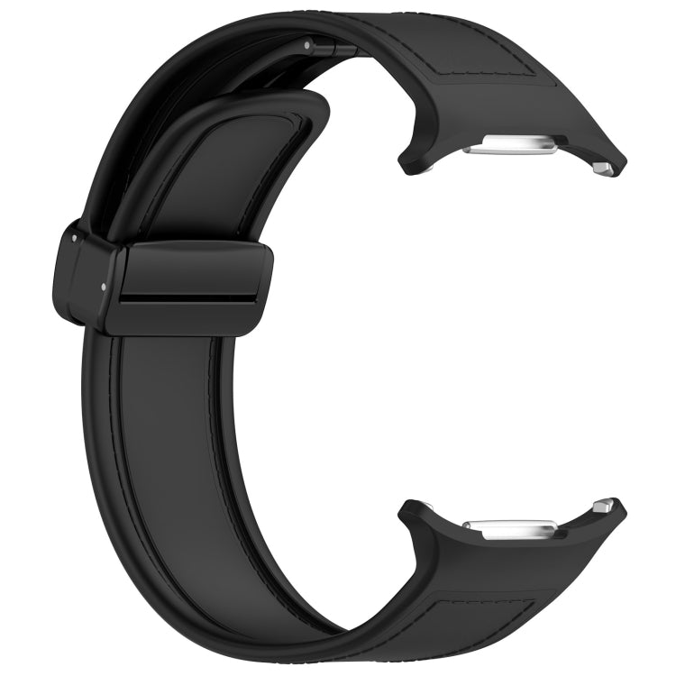 For Samsung Galaxy Watch Ultra 47mm Magnetic Folding Buckle Silicone Leather Watch Band(Black) - Watch Bands by PMC TechLife | Online Shopping South Africa | PMC TechLife | Buy Now Pay Later Mobicred
