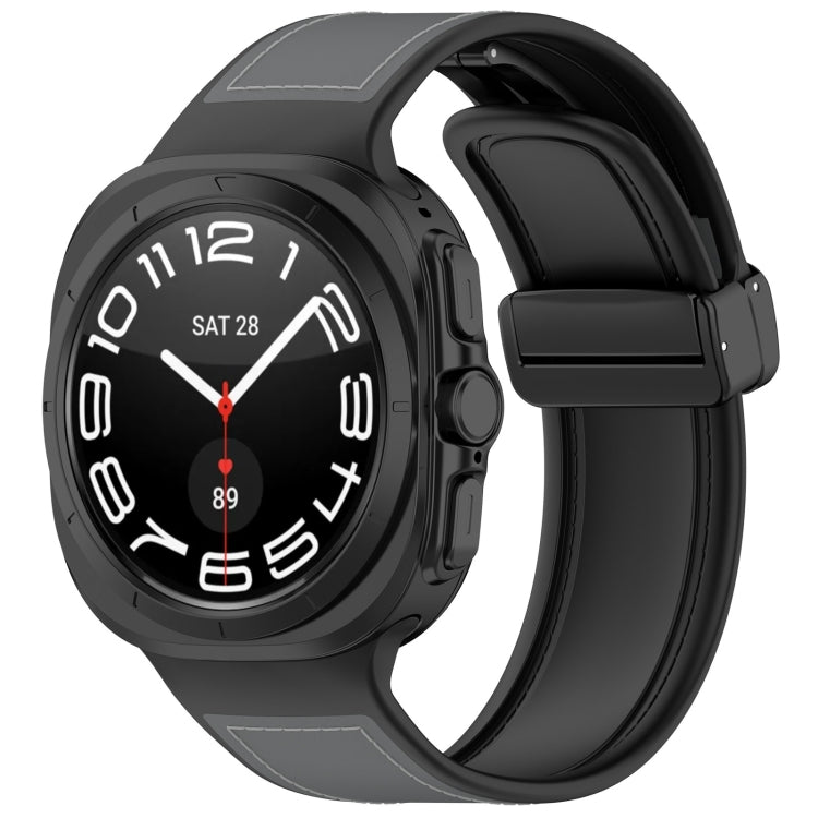 For Samsung Galaxy Watch Ultra 47mm Magnetic Folding Buckle Silicone Leather Watch Band(Gray) - Watch Bands by PMC TechLife | Online Shopping South Africa | PMC TechLife | Buy Now Pay Later Mobicred