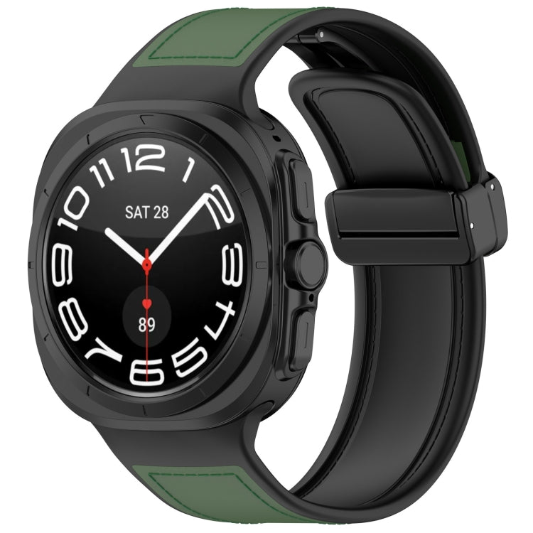 For Samsung Galaxy Watch Ultra 47mm Magnetic Folding Buckle Silicone Leather Watch Band(Green) - Watch Bands by PMC TechLife | Online Shopping South Africa | PMC TechLife | Buy Now Pay Later Mobicred