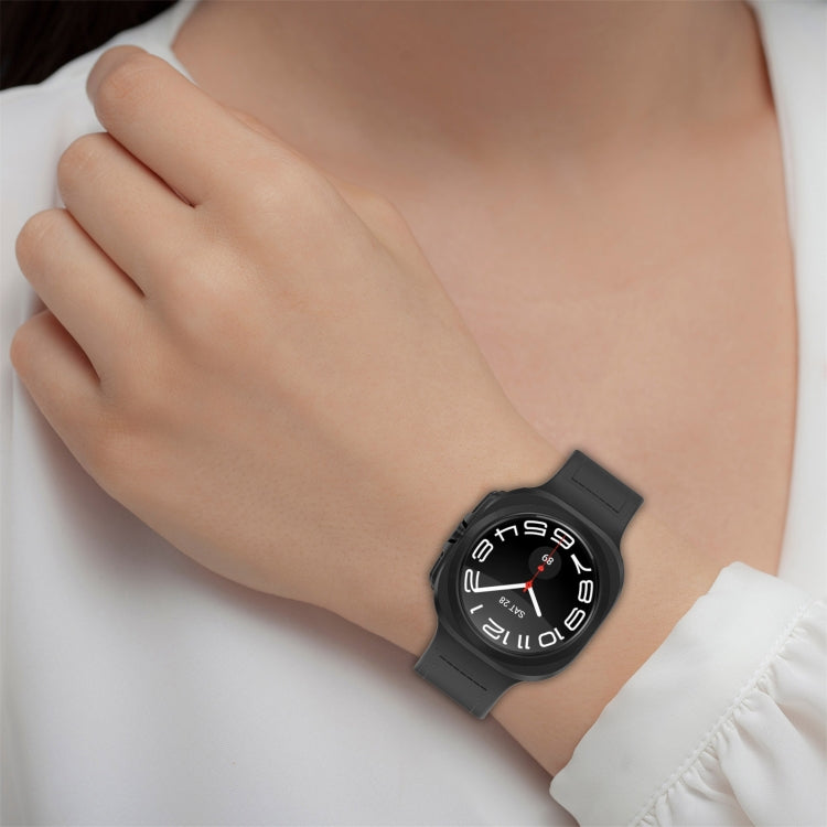 For Samsung Galaxy Watch Ultra 47mm Magnetic Folding Buckle Silicone Leather Watch Band(Black) - Watch Bands by PMC TechLife | Online Shopping South Africa | PMC TechLife | Buy Now Pay Later Mobicred