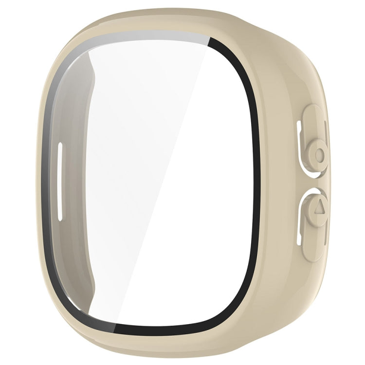 For Fitbit Ace LTE  PC + Tempered Glass Film Integrated Watch Protective Case(Ivory White) - Watch Cases by PMC TechLife | Online Shopping South Africa | PMC TechLife | Buy Now Pay Later Mobicred