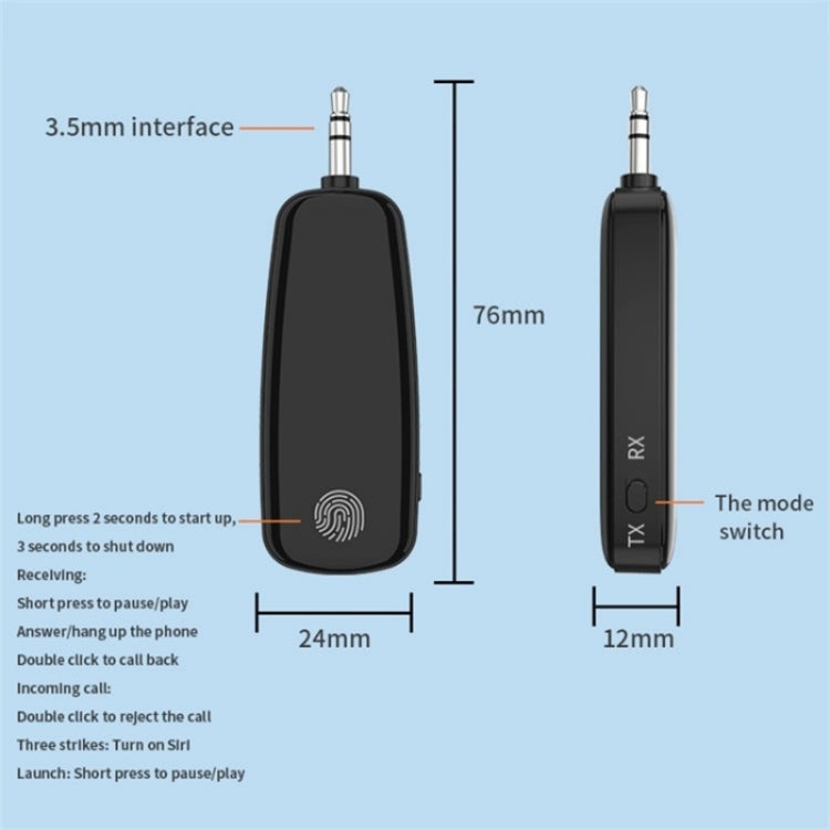 M03 Fingerprint Touch Stereo Aux Wireless Adapter Bluetooth 5.2 Audio Receiver Transmitter - free shipping - PMC Jewellery - Order now!