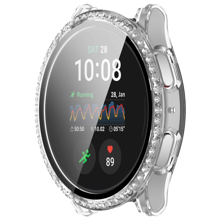 For Samsung Galaxy Watch 7 40mm Single Row Diamond PC + Tempered Film Integrated Watch Protective Case(Transparent White) - Watch Cases by PMC TechLife | Online Shopping South Africa | PMC TechLife | Buy Now Pay Later Mobicred