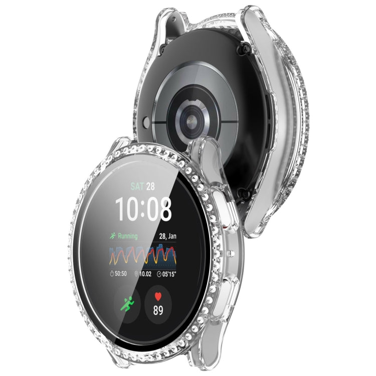 For Samsung Galaxy Watch 7 40mm Single Row Diamond PC + Tempered Film Integrated Watch Protective Case(Transparent White) - Watch Cases by PMC TechLife | Online Shopping South Africa | PMC TechLife | Buy Now Pay Later Mobicred