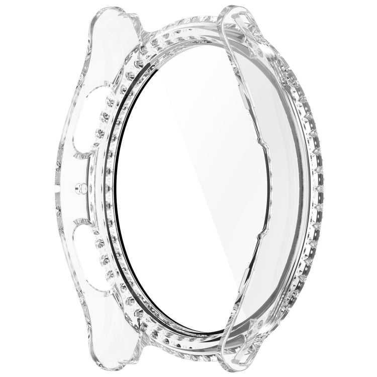 For Samsung Galaxy Watch 7 40mm Single Row Diamond PC + Tempered Film Integrated Watch Protective Case(Transparent White) - Watch Cases by PMC TechLife | Online Shopping South Africa | PMC TechLife | Buy Now Pay Later Mobicred