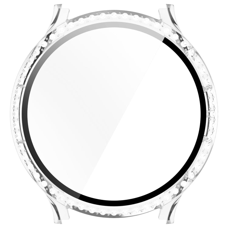 For Samsung Galaxy Watch 7 40mm Single Row Diamond PC + Tempered Film Integrated Watch Protective Case(Transparent White) - Watch Cases by PMC TechLife | Online Shopping South Africa | PMC TechLife | Buy Now Pay Later Mobicred