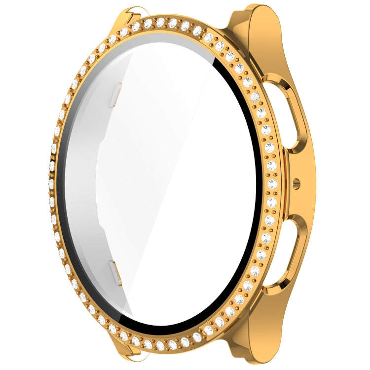 For Samsung Galaxy Watch 7 40mm Single Row Diamond PC + Tempered Film Integrated Watch Protective Case(Gold) - Watch Cases by PMC TechLife | Online Shopping South Africa | PMC TechLife | Buy Now Pay Later Mobicred