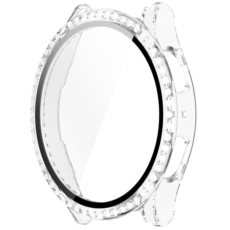 For Samsung Galaxy Watch 7 44mm Single Row Diamond PC + Tempered Film Integrated Watch Protective Case(Transparent White) - Watch Cases by PMC TechLife | Online Shopping South Africa | PMC TechLife | Buy Now Pay Later Mobicred