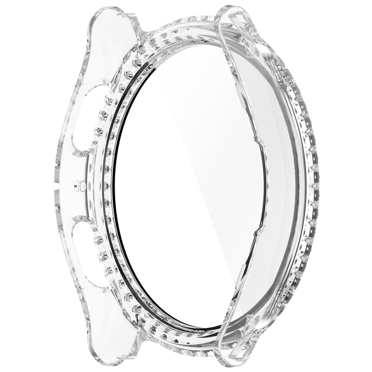 For Samsung Galaxy Watch 7 44mm Single Row Diamond PC + Tempered Film Integrated Watch Protective Case(Transparent White) - Watch Cases by PMC TechLife | Online Shopping South Africa | PMC TechLife | Buy Now Pay Later Mobicred