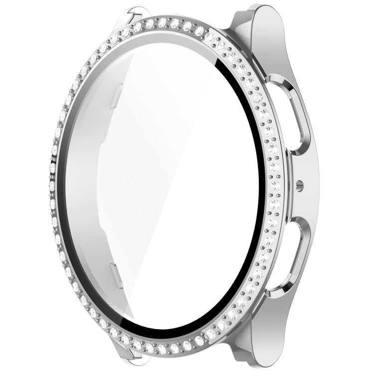 For Samsung Galaxy Watch 7 44mm Single Row Diamond PC + Tempered Film Integrated Watch Protective Case(Silver) - Watch Cases by PMC TechLife | Online Shopping South Africa | PMC TechLife | Buy Now Pay Later Mobicred