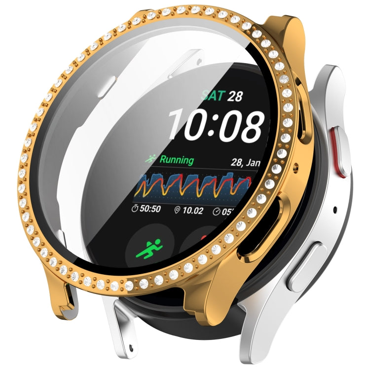 For Samsung Galaxy Watch 7 44mm Single Row Diamond PC + Tempered Film Integrated Watch Protective Case(Gold) - Watch Cases by PMC TechLife | Online Shopping South Africa | PMC TechLife | Buy Now Pay Later Mobicred