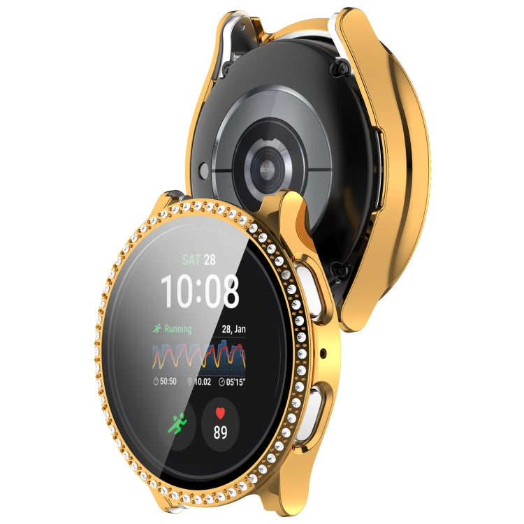 For Samsung Galaxy Watch 7 44mm Single Row Diamond PC + Tempered Film Integrated Watch Protective Case(Gold) - Watch Cases by PMC TechLife | Online Shopping South Africa | PMC TechLife | Buy Now Pay Later Mobicred