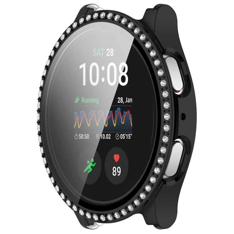 For Samsung Galaxy Watch 7 44mm Single Row Diamond PC + Tempered Film Integrated Watch Protective Case(Black) - Watch Cases by PMC TechLife | Online Shopping South Africa | PMC TechLife | Buy Now Pay Later Mobicred