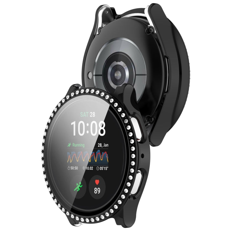 For Samsung Galaxy Watch 7 44mm Single Row Diamond PC + Tempered Film Integrated Watch Protective Case(Black) - Watch Cases by PMC TechLife | Online Shopping South Africa | PMC TechLife | Buy Now Pay Later Mobicred