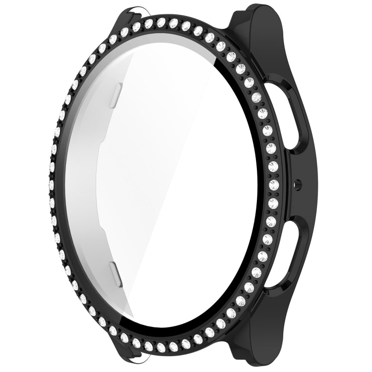 For Samsung Galaxy Watch 7 44mm Single Row Diamond PC + Tempered Film Integrated Watch Protective Case(Black) - Watch Cases by PMC TechLife | Online Shopping South Africa | PMC TechLife | Buy Now Pay Later Mobicred