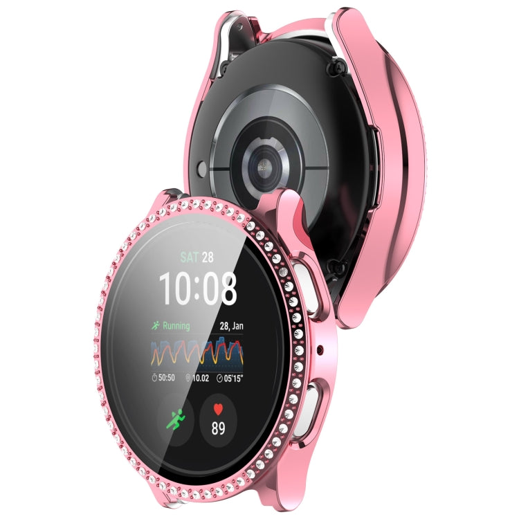 For Samsung Galaxy Watch 7 44mm Single Row Diamond PC + Tempered Film Integrated Watch Protective Case(Pink) - Watch Cases by PMC TechLife | Online Shopping South Africa | PMC TechLife | Buy Now Pay Later Mobicred