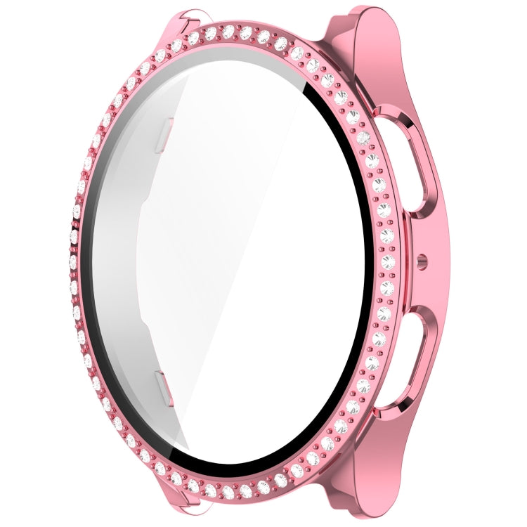 For Samsung Galaxy Watch 7 44mm Single Row Diamond PC + Tempered Film Integrated Watch Protective Case(Pink) - Watch Cases by PMC TechLife | Online Shopping South Africa | PMC TechLife | Buy Now Pay Later Mobicred