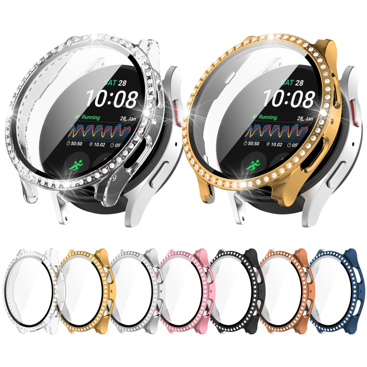 For Samsung Galaxy Watch 7 40mm Single Row Diamond PC + Tempered Film Integrated Watch Protective Case(Transparent White) - Watch Cases by PMC TechLife | Online Shopping South Africa | PMC TechLife | Buy Now Pay Later Mobicred