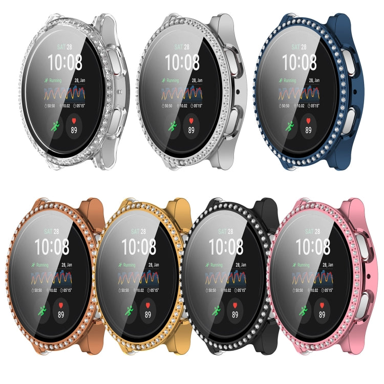 For Samsung Galaxy Watch 7 44mm Single Row Diamond PC + Tempered Film Integrated Watch Protective Case(Rose Gold) - Watch Cases by PMC TechLife | Online Shopping South Africa | PMC TechLife | Buy Now Pay Later Mobicred