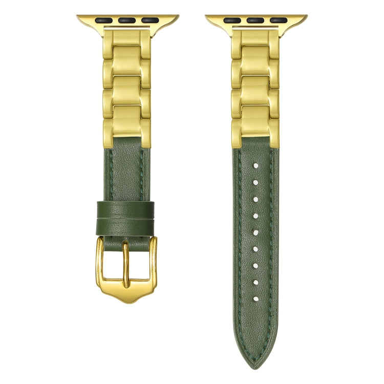 For Apple Watch Ultra 2 49mm Ceramic Color Buckle Contrast Leather Watch Band(Green+Gold+Gold Buckle) - free shipping - PMC TechLife - Order now!