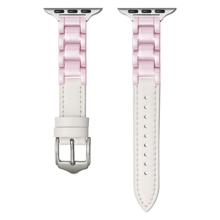 For Apple Watch Series 6 44mm Ceramic Color Buckle Contrast Leather Watch Band(White+Pink+Silver Buckle) - free shipping - PMC TechLife - Order now!