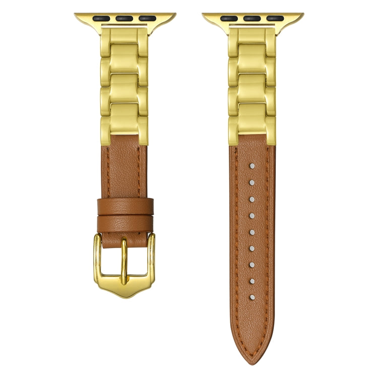 For Apple Watch Series 5 44mm Ceramic Color Buckle Contrast Leather Watch Band(Brown+Gold+Gold Buckle) - free shipping - PMC TechLife - Order now!