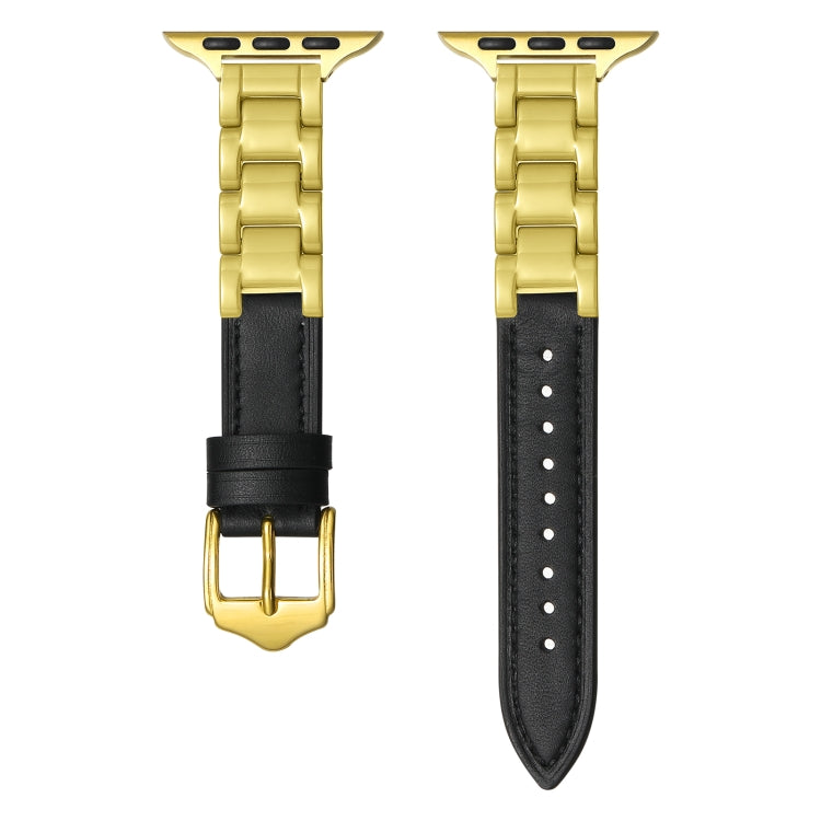 For Apple Watch Series 3 42mm Ceramic Color Buckle Contrast Leather Watch Band(Black+Gold+Gold Buckle) - free shipping - PMC TechLife - Order now!