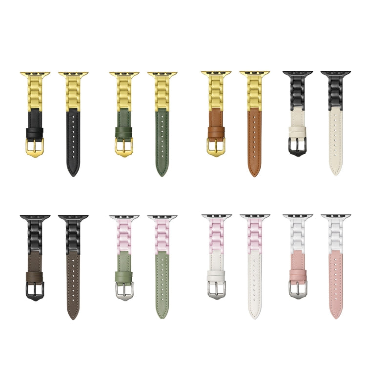 For Apple Watch SE 2022 44mm Ceramic Color Buckle Contrast Leather Watch Band(White+Pink+Silver Buckle) - free shipping - PMC TechLife - Order now!