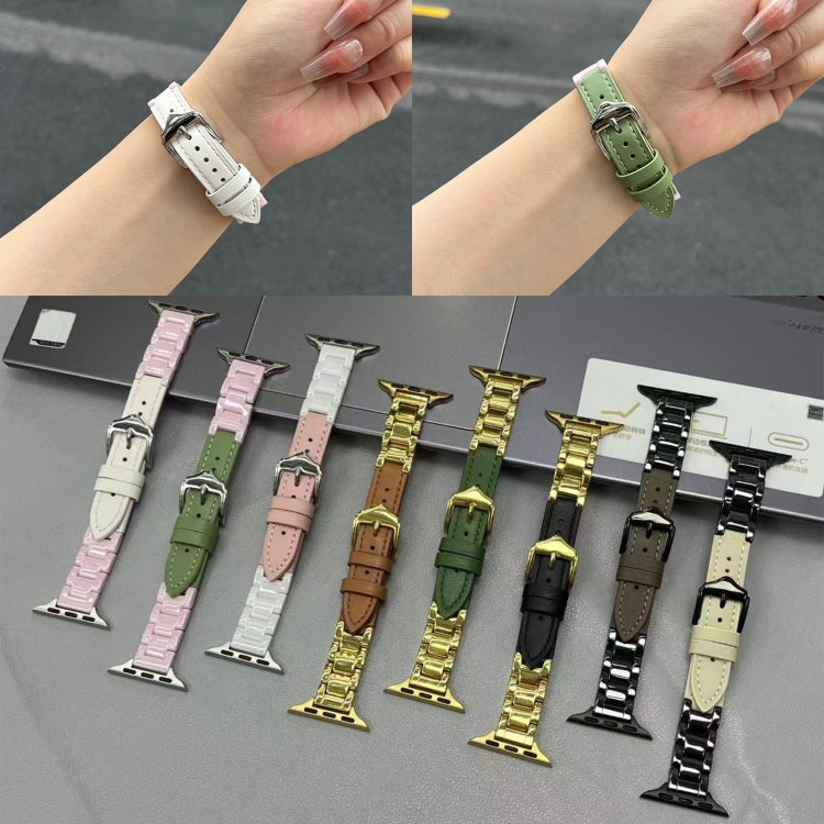 For Apple Watch Ultra 2 49mm Ceramic Color Buckle Contrast Leather Watch Band(Brown+Gold+Gold Buckle) - free shipping - PMC TechLife - Order now!