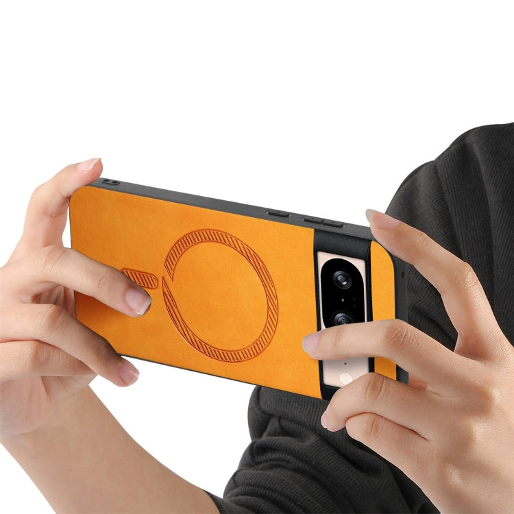 For Google Pixel 9 / 9 Pro Retro Magsafe Magnetic PU Back Cover Phone Case(Yellow) - Google Cases by PMC TechLife | Online Shopping South Africa | PMC TechLife | Buy Now Pay Later Mobicred