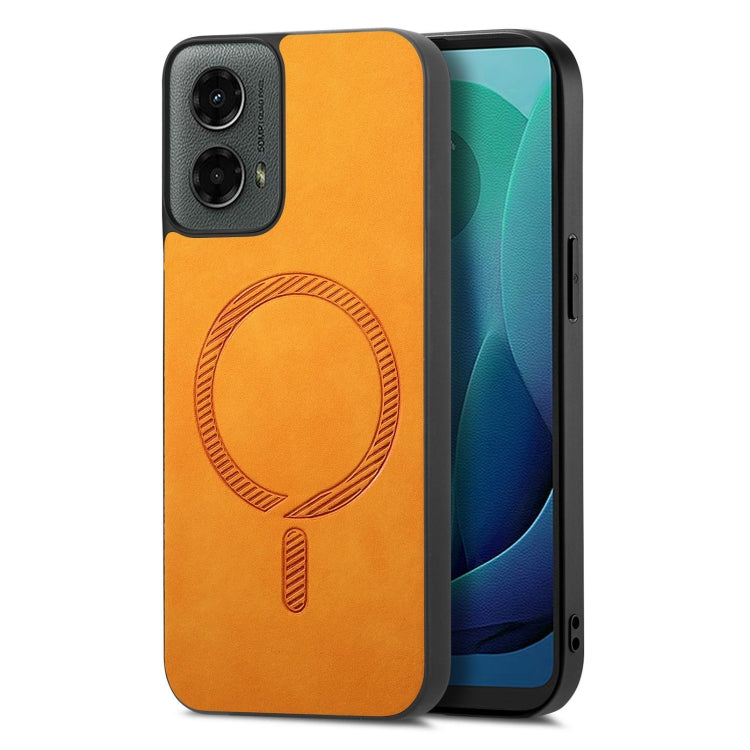 For Motorola Moto G 5G 2024 Retro Magsafe Magnetic PU Back Cover Phone Case(Yellow) - Motorola Cases by PMC Jewellery | Online Shopping South Africa | PMC Jewellery | Buy Now Pay Later Mobicred