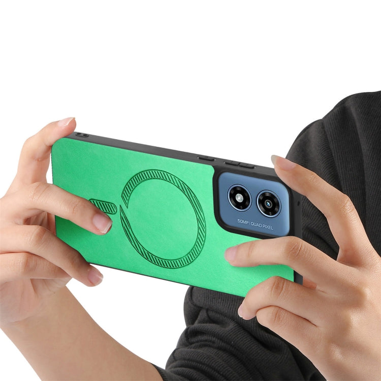 For Motorola Moto G Play 2024 4G Retro Magsafe Magnetic PU Back Cover Phone Case(Green) - Motorola Cases by PMC Jewellery | Online Shopping South Africa | PMC Jewellery | Buy Now Pay Later Mobicred