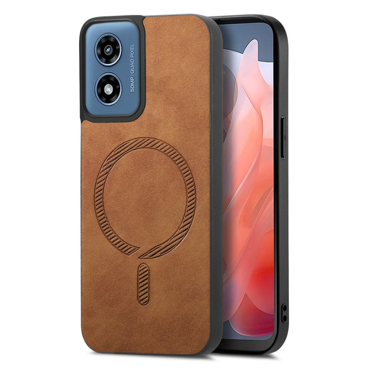 For Motorola Moto G Play 2024 4G Retro Magsafe Magnetic PU Back Cover Phone Case(Brown) - Motorola Cases by PMC Jewellery | Online Shopping South Africa | PMC Jewellery | Buy Now Pay Later Mobicred