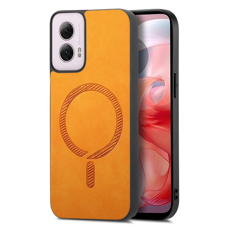 For Motorola Moto G Power 2024 5G Retro Magsafe Magnetic PU Back Cover Phone Case(Yellow) - Motorola Cases by PMC Jewellery | Online Shopping South Africa | PMC Jewellery | Buy Now Pay Later Mobicred