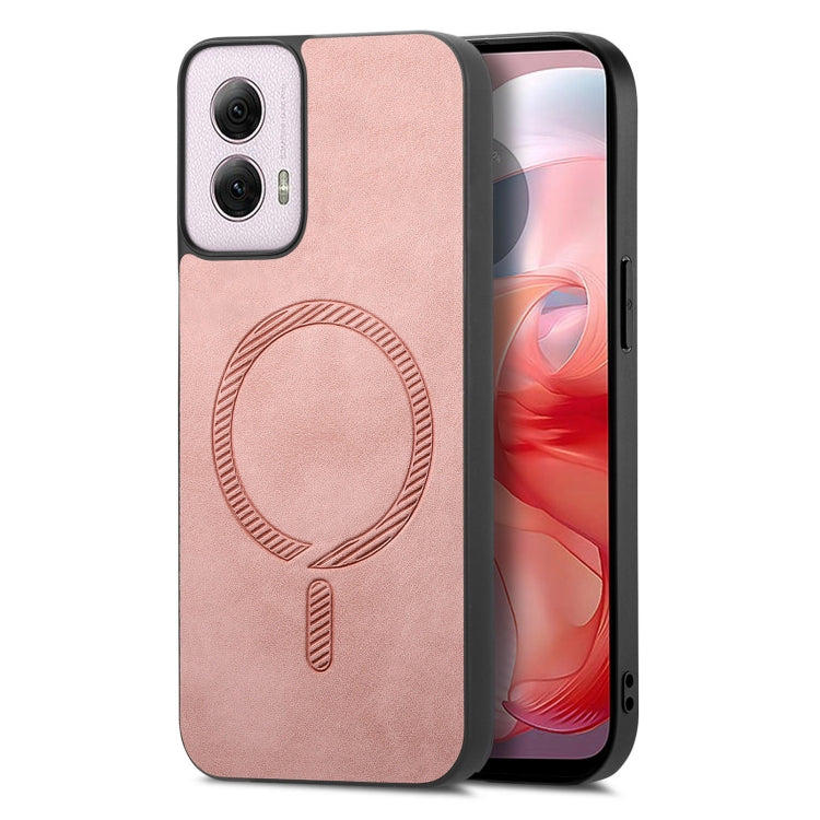 For Motorola Moto G Power 2024 5G Retro Magsafe Magnetic PU Back Cover Phone Case(Pink) - Motorola Cases by PMC Jewellery | Online Shopping South Africa | PMC Jewellery | Buy Now Pay Later Mobicred