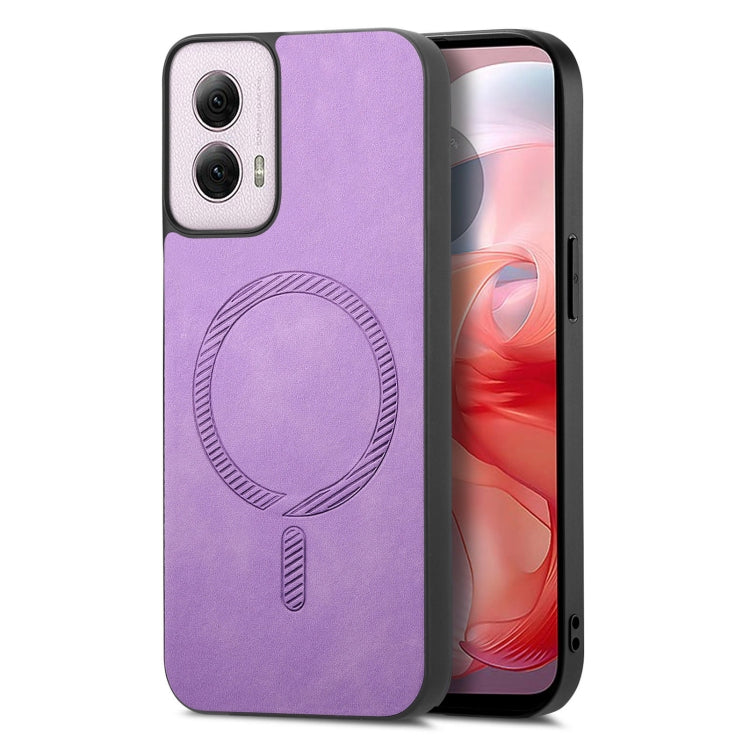 For Motorola Moto G Power 2024 5G Retro Magsafe Magnetic PU Back Cover Phone Case(Purple) - Motorola Cases by PMC Jewellery | Online Shopping South Africa | PMC Jewellery | Buy Now Pay Later Mobicred