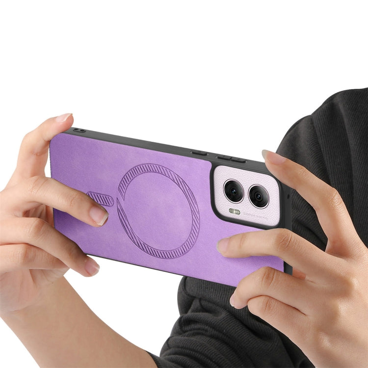 For Motorola Moto G Power 2024 5G Retro Magsafe Magnetic PU Back Cover Phone Case(Purple) - Motorola Cases by PMC Jewellery | Online Shopping South Africa | PMC Jewellery | Buy Now Pay Later Mobicred