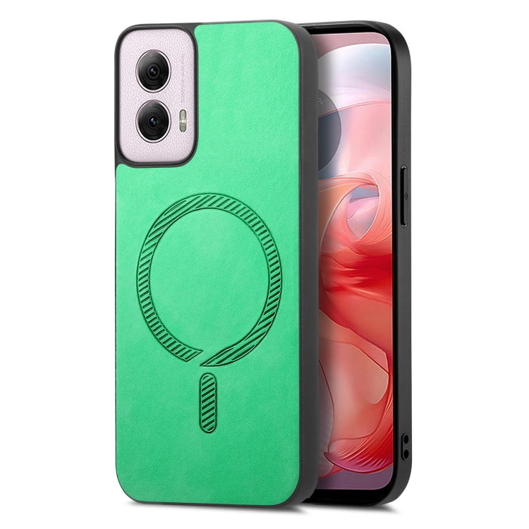 For Motorola Moto G Power 2024 5G Retro Magsafe Magnetic PU Back Cover Phone Case(Green) - Motorola Cases by PMC Jewellery | Online Shopping South Africa | PMC Jewellery | Buy Now Pay Later Mobicred