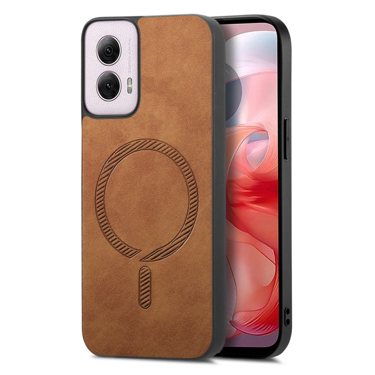 For Motorola Moto G Power 2024 5G Retro Magsafe Magnetic PU Back Cover Phone Case(Brown) - Motorola Cases by PMC Jewellery | Online Shopping South Africa | PMC Jewellery | Buy Now Pay Later Mobicred