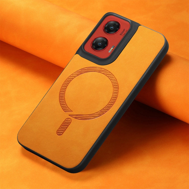 For Motorola Moto G Stylus 5G 2024 Retro Magsafe Magnetic PU Back Cover Phone Case(Yellow) - Motorola Cases by PMC Jewellery | Online Shopping South Africa | PMC Jewellery | Buy Now Pay Later Mobicred