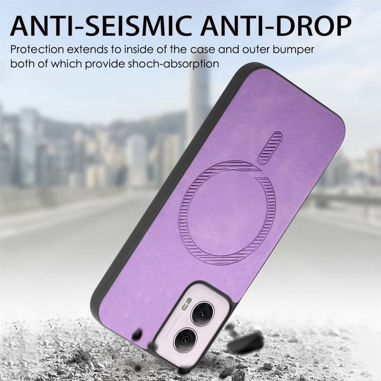 For Motorola Moto G Power 2024 5G Retro Magsafe Magnetic PU Back Cover Phone Case(Purple) - Motorola Cases by PMC Jewellery | Online Shopping South Africa | PMC Jewellery | Buy Now Pay Later Mobicred