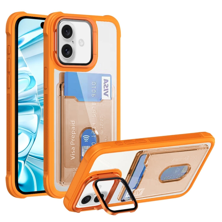 For iPhone 16 Card Bag Holder Acrylic Hybrid TPU Phone Case(Orange) - iPhone 16 Cases by PMC TechLife | Online Shopping South Africa | PMC TechLife | Buy Now Pay Later Mobicred