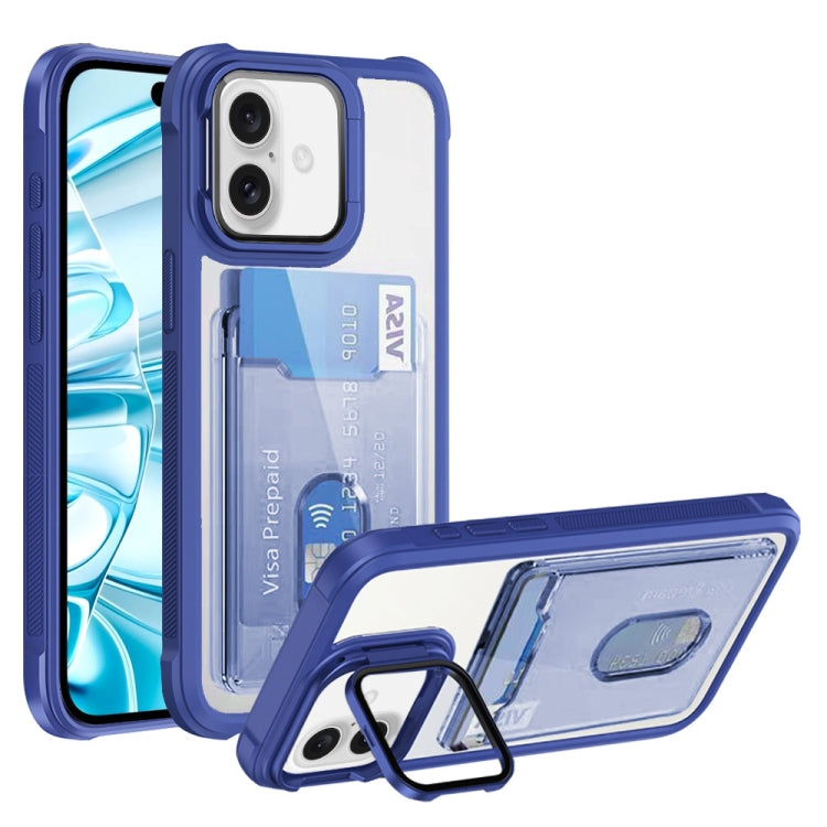 For iPhone 16 Card Bag Holder Acrylic Hybrid TPU Phone Case(Blue) - iPhone 16 Cases by PMC TechLife | Online Shopping South Africa | PMC TechLife | Buy Now Pay Later Mobicred