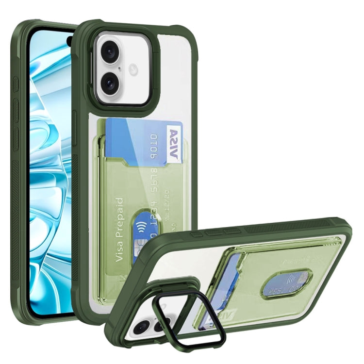 For iPhone 16 Card Bag Holder Acrylic Hybrid TPU Phone Case(Green) - iPhone 16 Cases by PMC TechLife | Online Shopping South Africa | PMC TechLife | Buy Now Pay Later Mobicred