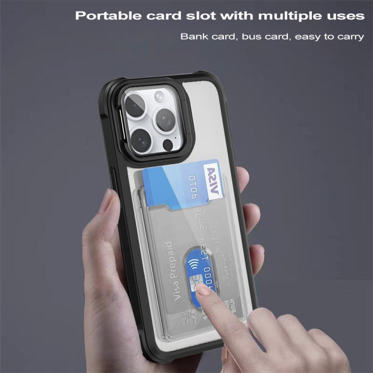For iPhone 16 Card Bag Holder Acrylic Hybrid TPU Phone Case(Black) - iPhone 16 Cases by PMC TechLife | Online Shopping South Africa | PMC TechLife | Buy Now Pay Later Mobicred
